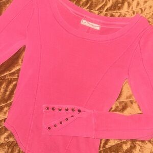 Free People Pink Long Sleeve Top with Button Detail